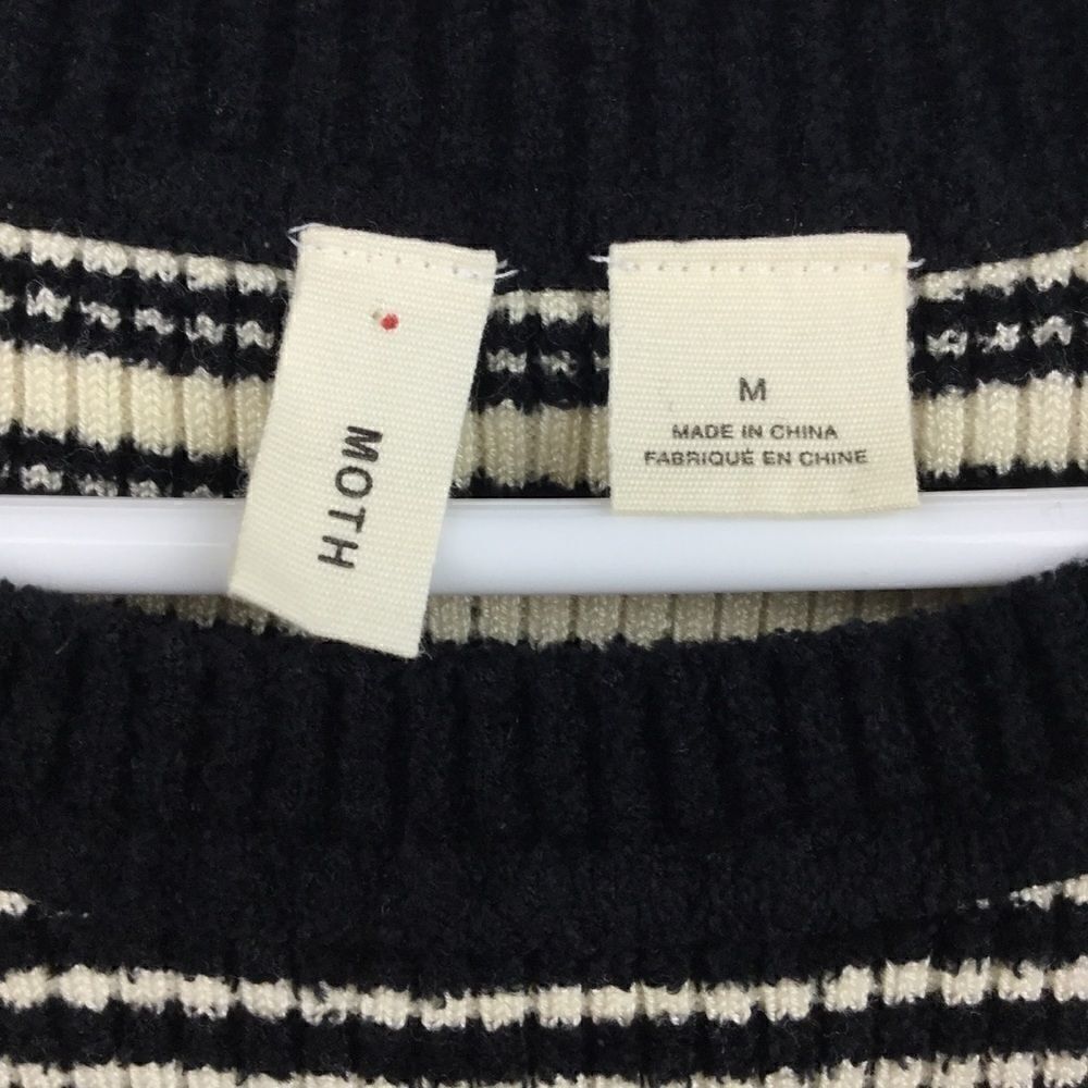 Moth (Anthro) Black Cream Stripe Bell Sleeve Top M - Picture 2 of 10